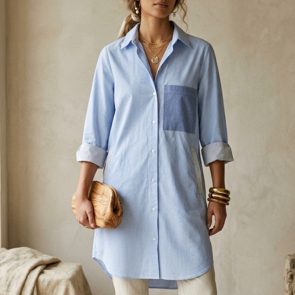 ZARA Multiway Patchwork Striped Shirtdress Blue White Size M Artsy Boho